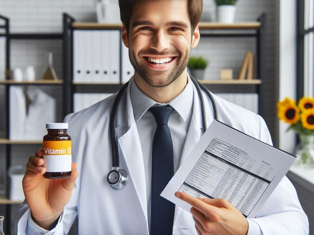 doctor with vitamin d supplements