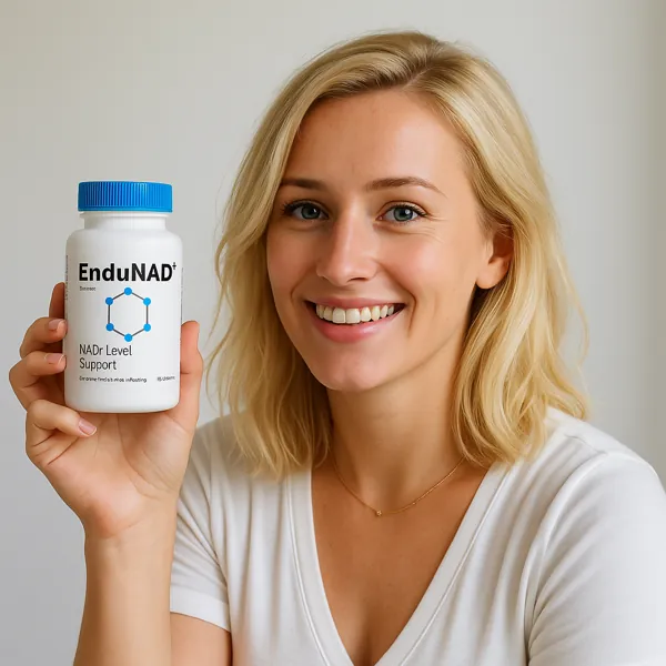 woman holding enduNAD+ , a NAD+ supplement