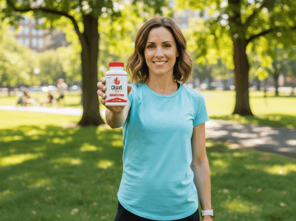 a woman holding crave burner supplement